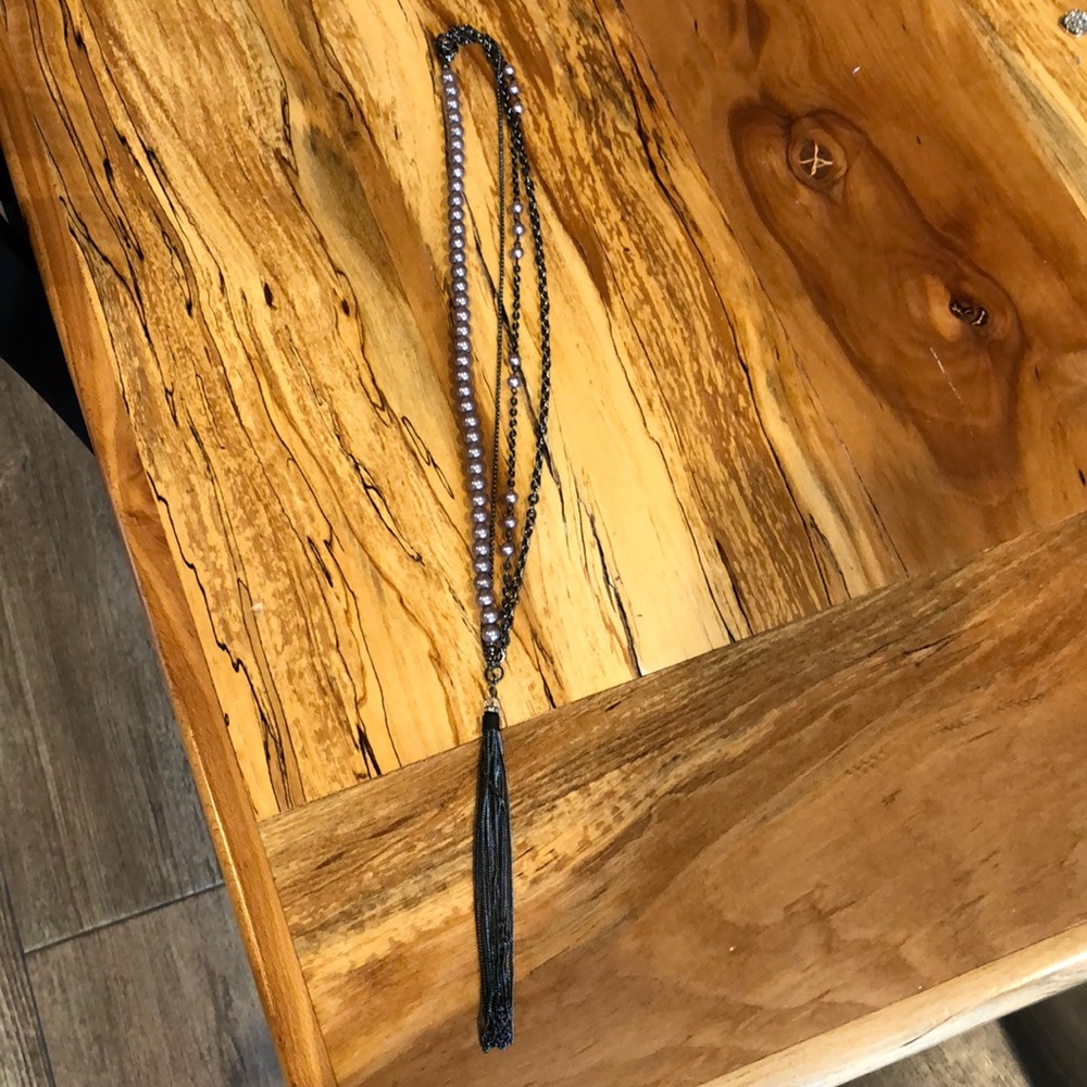 EXPRESS long chain necklace with purple pearls